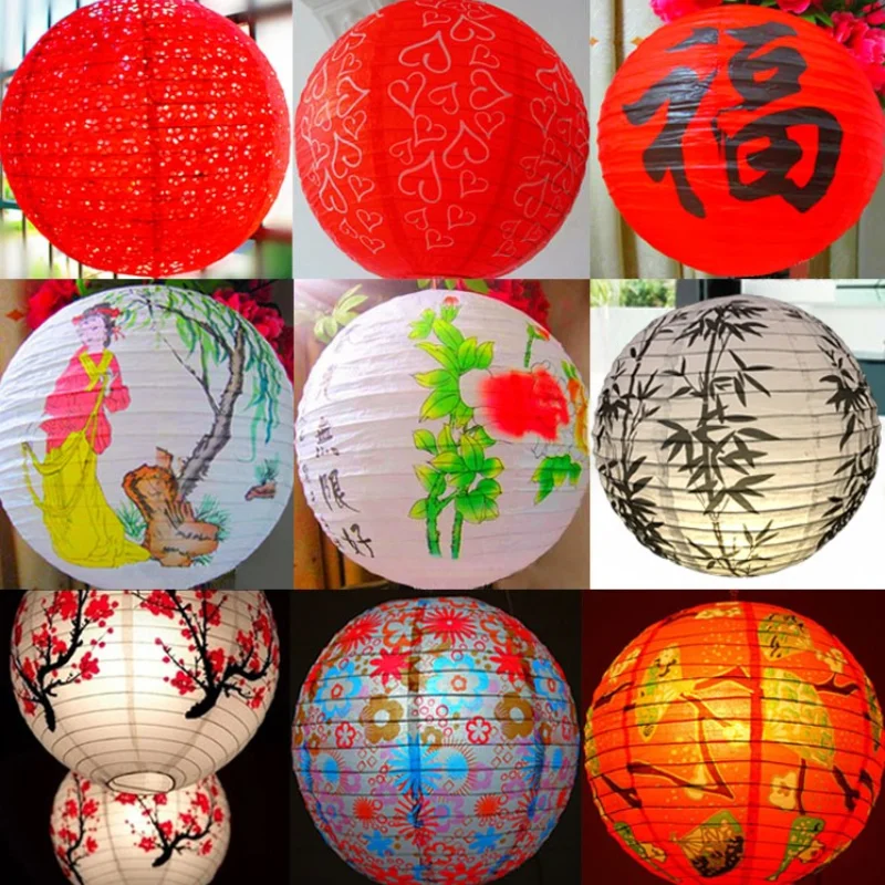 16inch 40cm Printed flower Round Chinese Style Paper Lantern Wedding Birthday Party Japanese Decoration Lampion Cloth Lanterns