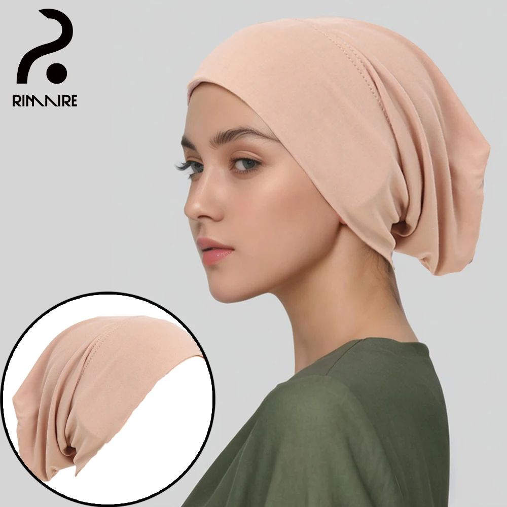 RIMAIRE 2024 New Synthetic Silk Muslim Hat Hijab Pure Color Hijabs for Women Elastic and Comfortable Average SIze Headscarf