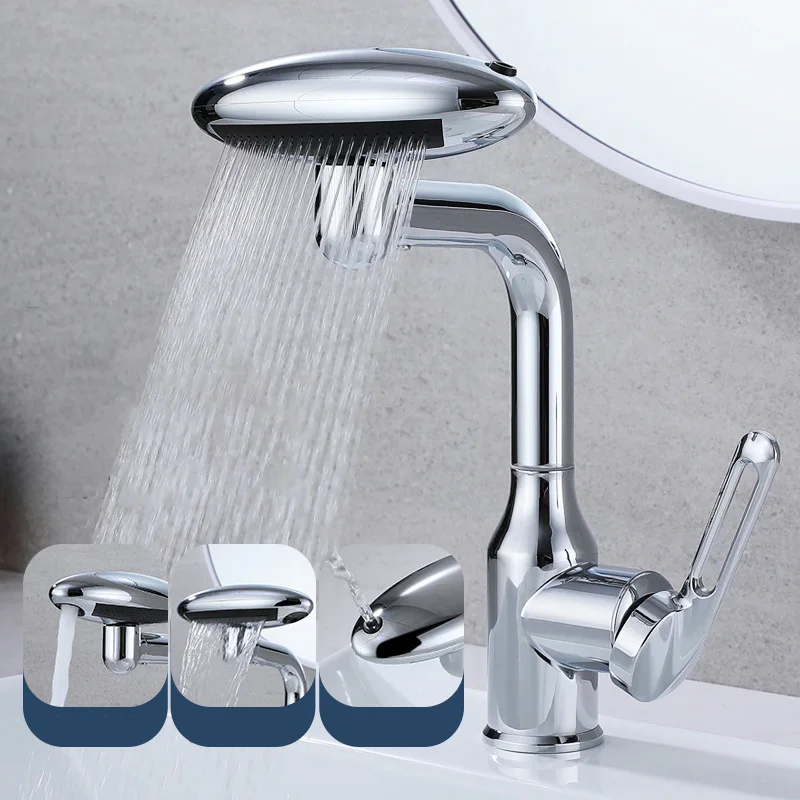 

4 in 1 360° Rotation Waterfall Basin Faucet Universal Multi-Function Spray Faucet 4 Water Outlet Modes Hot Cold Water Mixer Tap