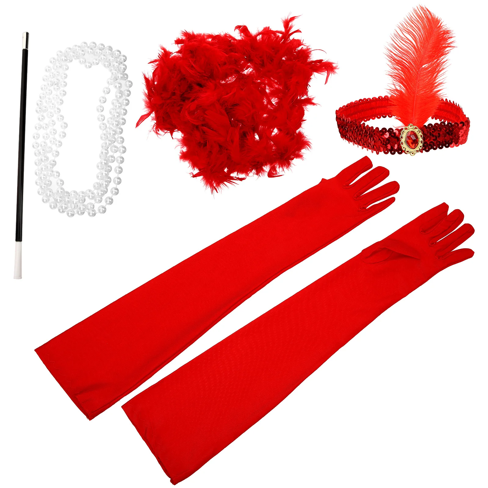 

1 Set 1920S Flapper Cosplay Accessories Vintage Pearl Headband Gloves Necklace Cigarette Holder Scarf For Women Party Costume