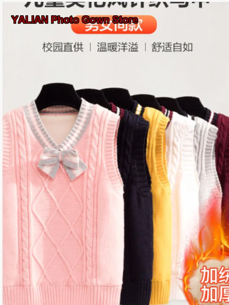 Girls Vests School Uniforms Girls Winter Thickened Warm Chic Older Kids Knit Vests