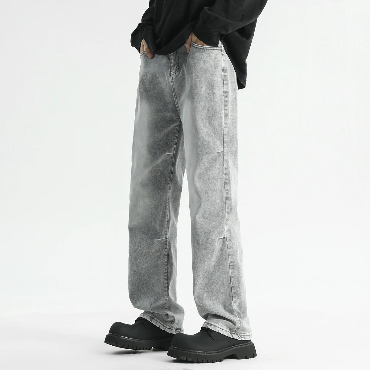 

American Waed e ey Elastic Denim Jeans Loose Straight Casual Pants for Men And Women Cleanfit Flared Pants