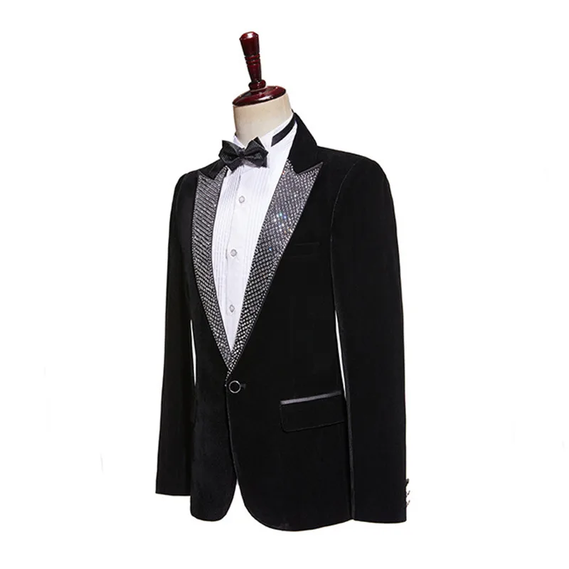 

Men's Rhinestones Velvet Suit Jackets Stylish Wedding Banquet Slim Blazers Male Singer Host Stage Evening Celebrate Tuxedo
