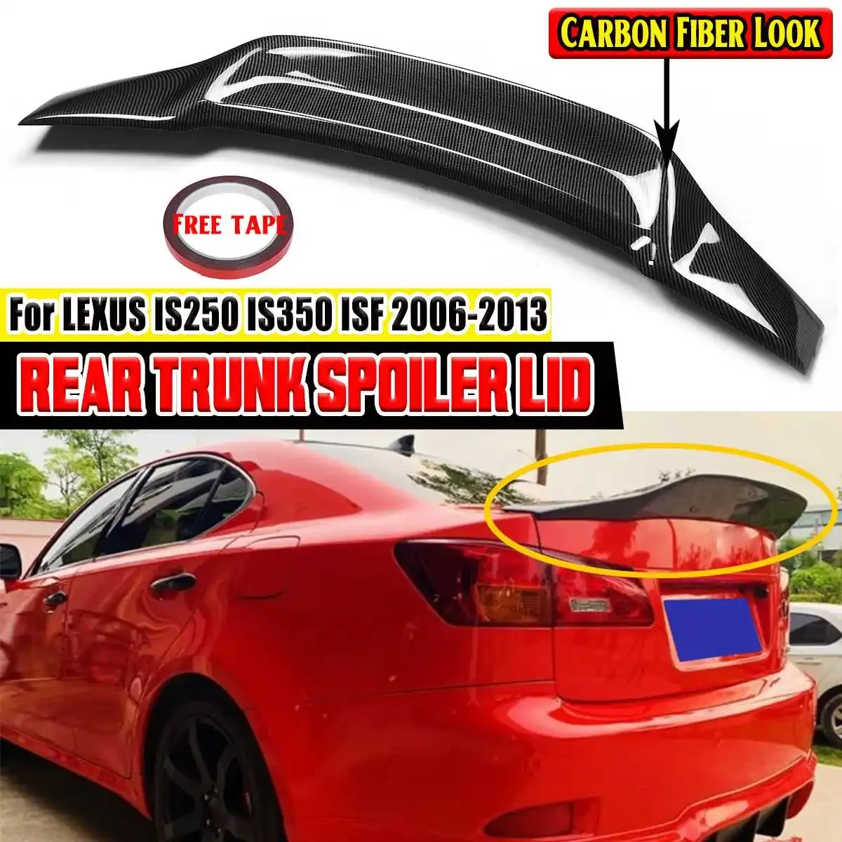 High Quality Car Rear Spoiler Lip For LEXUS IS250 IS350 ISF 2006-2013 RT Style Car Rear Trunk Spoiler Lip Boot Wing Lip Body Kit