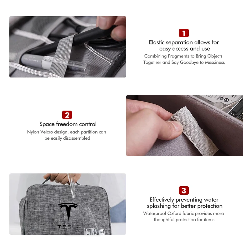 Car Data Cable Storage Bag USB Hard Disk Charger Organizer For Tesla Model 3 Y S X Roadster