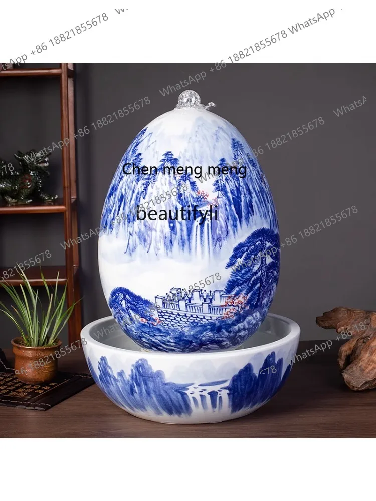 Crystal Ball Water Fountain Fish Farming Hand-Painted Ceramic Decoration Living Room Office Indoor Desktop Fengshui Wheel