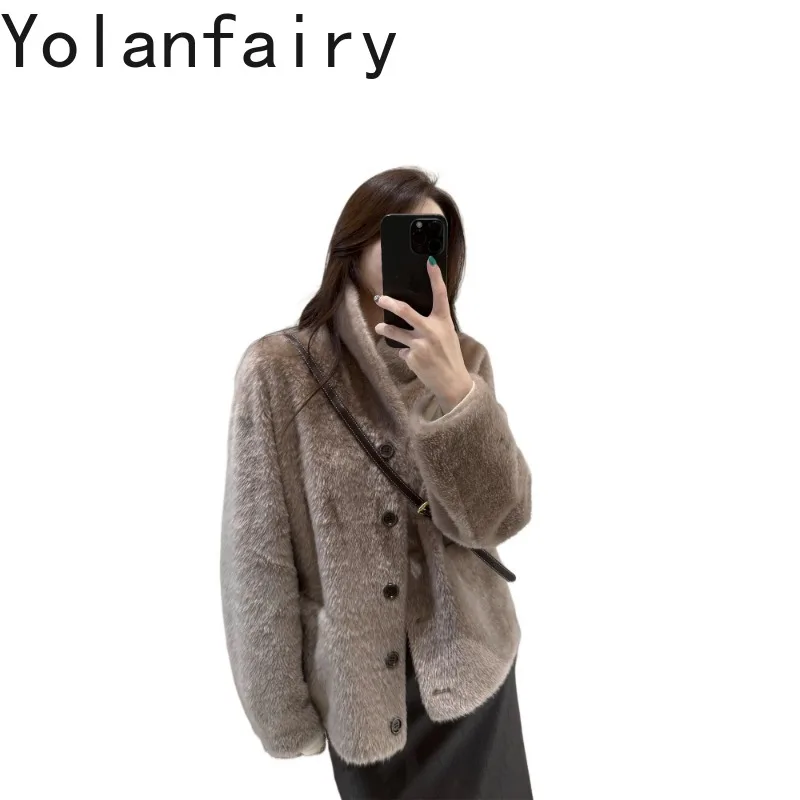 YOLANFAIRY High Quality 100% Real Fur Coat Woman Luxury Winter 100% Natural Sheepskin Shearling Fur Jacket Short Elegant Casacos