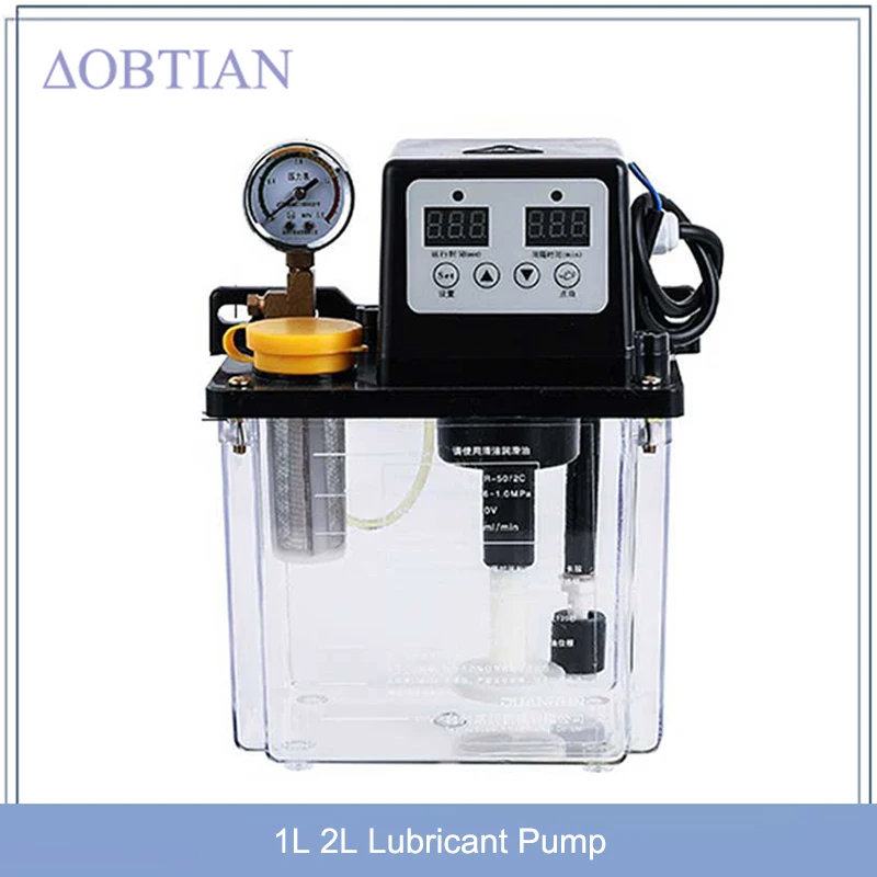 

2L 1L Lubricant Pump Automatic Lubricating Oil Pump with Pressure Gauge CNC Electromagnetic Lubrication Pump Lubricator