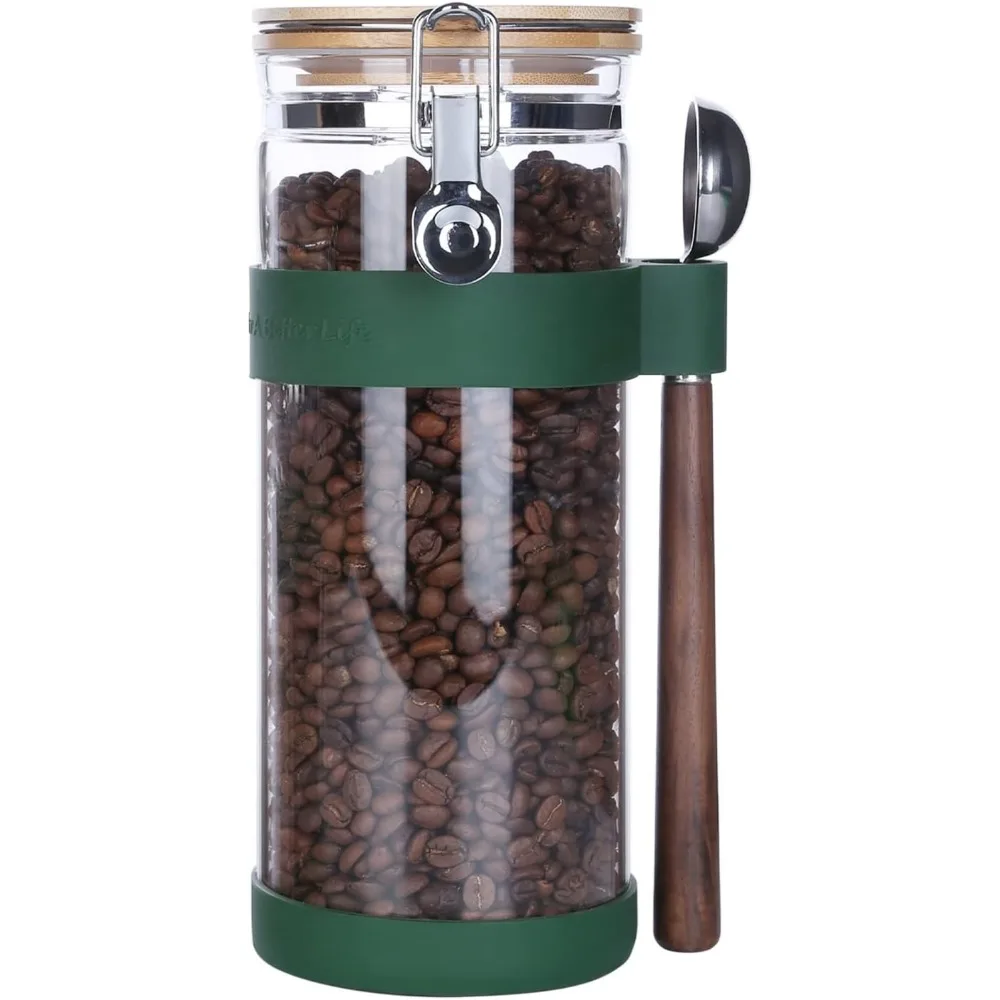 

Airtight Glass Storage Jar with Scoop for Coffee Beans, Tea, Sugar - 54 Fl oz Capacity