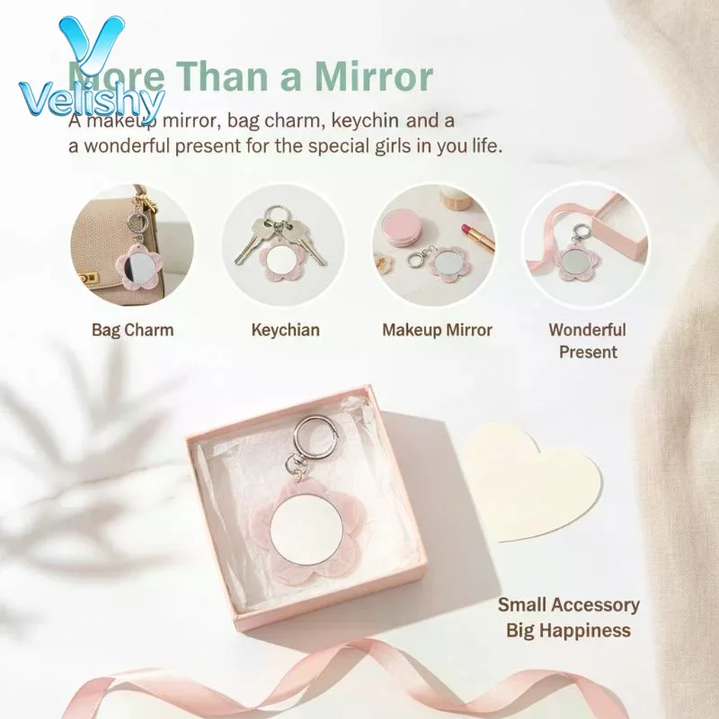 1Pc Portable Hanging Hand Mirror, Acetate Flower French Style Touch-Up Cosmetic Mirror, Compact Travel Makeup Mirror For Women