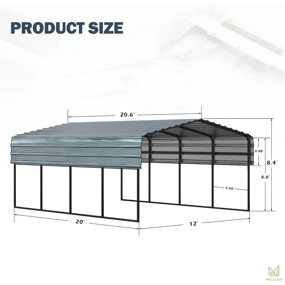 12 x 20 ft Carport with Galvanized Steel Roof - 12' x 20' x 8.4' Multi-Use Shelter, Sturdy Metal Carport for Cars, Boats