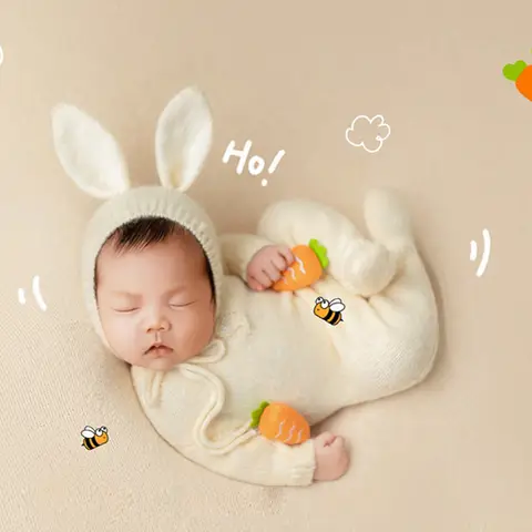 Baby Konijn Kostuum Meisje Bunny Outfit Pasen Jongen Accessoires Pasgeboren 0 Maanden Fotografie Props Haak Kleding Geboorte Schieten