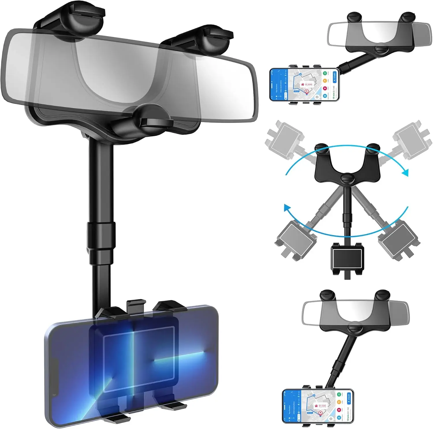 

Держатель для телефона с зеркалом заднего вида, поворотное выдвижное универсальное крепление для iPhone 11, 12, 13, 14 Pro Max, все телефоны