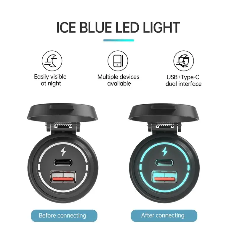 Durable-PD+USB Socket Waterproof Marine Power Socket For Marine, Boat, Motorcycle, Truck, Golf Cart