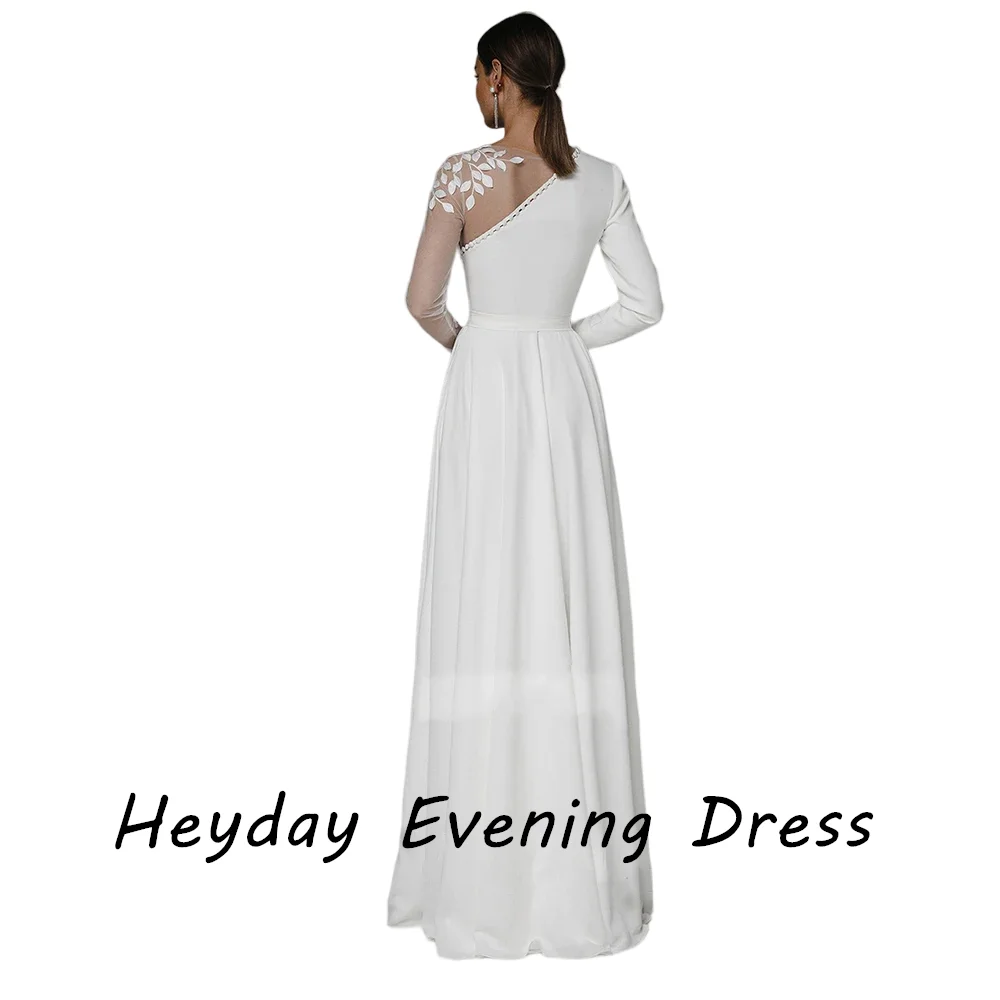 Heyday السعودية O-Neck Crepe A-Line Long Sleeves Fashion Sexy Flower Floor Length Elegant Prom Dress For luxurious Woman 2024