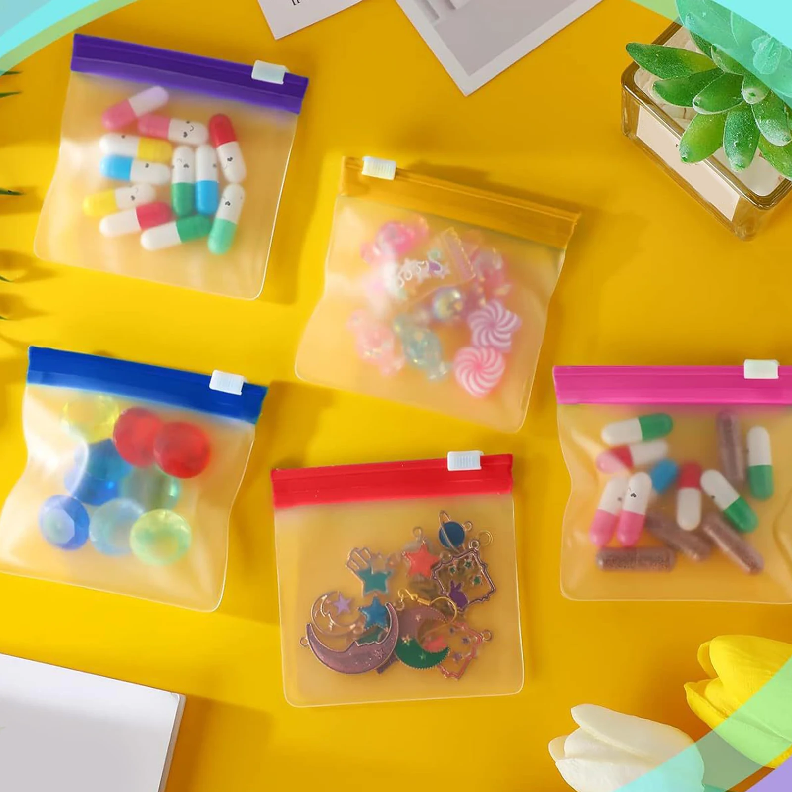 7 Colors Portable Pills Pouch Bags Translucent Medicine Organizer Self Sealing Travel Pill Case for Handicrafts Office Supplies