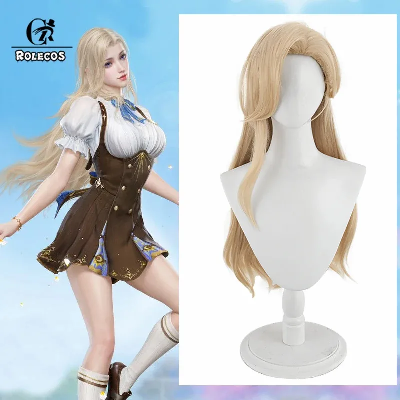 ROLECOS Naraka Bladepoint Prelude Cyra Cosplay Wigs Prelude Cyra 70cm Long Wavy Blonde Wig Heat Resistant Synthetic Hair