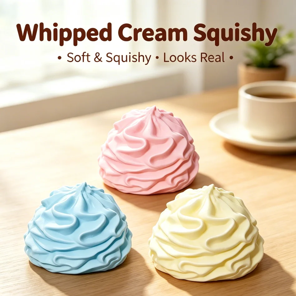 3PCS Cream Swirl Squishy Slow Rising Imitation Whipped Cream ASMR Fidget Toy Soft Squeeze Stress Relief Decompression Gift