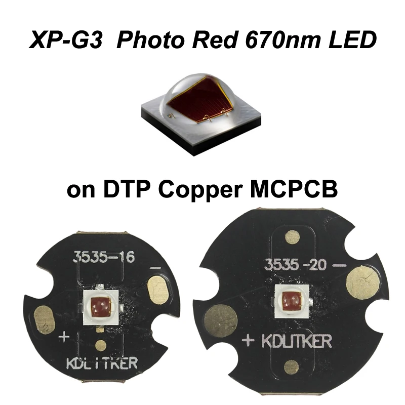 XP-G3 Photo Red 670nm SMD 3535 LED Emitter on KDLitker DTP Copper MCPCB Flashlight DIY Hunting Light