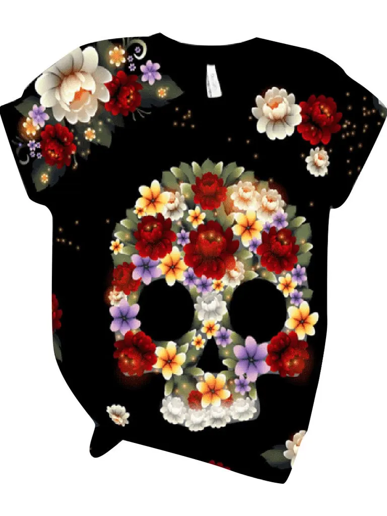 T-shirt da donna casual stampata versatile Street Sle Motivo floreale 3D Umidità ng ort Sve round Ne Regular Fit