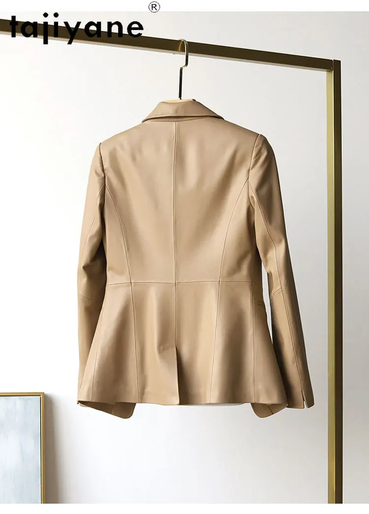 TAJIYANE 100% سترة جلد الغنم الحقيقي امرأة أنيقة معطف نحيف سترات من الجلد الحقيقي الخريف ملابس حريمي 2025 doblianка