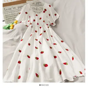 Sweet and elegant female super immortal forest strawberry impression a-Line Elastic Dress Elastic Bust Short Sleeing Mess Dresses 10 Main Sales Strawberry Dress - №8