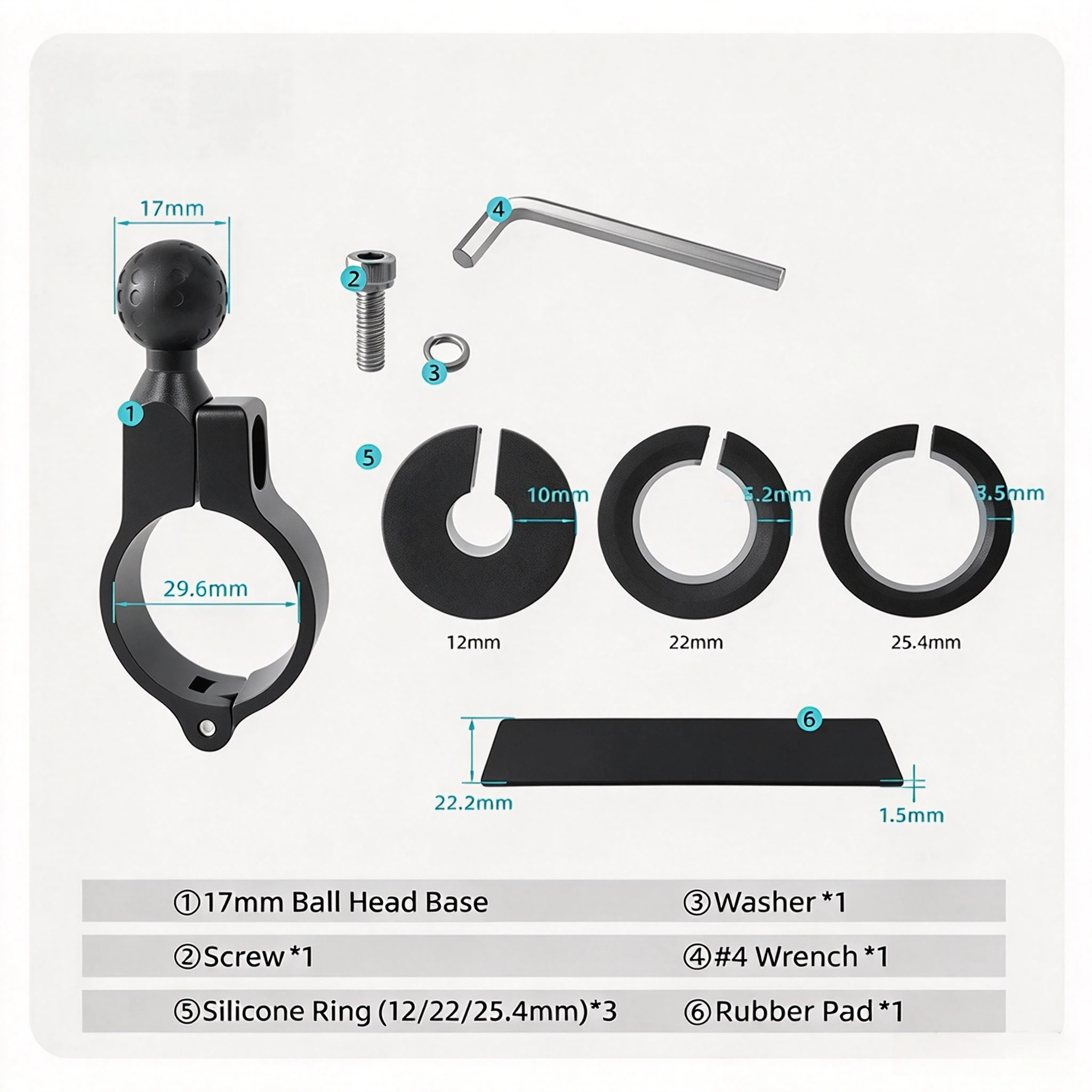 Motorcycle Handlebar Mount Base 17mm Ball Head Round Tube Installation Phone Holder Bracket Motorbike Accessories