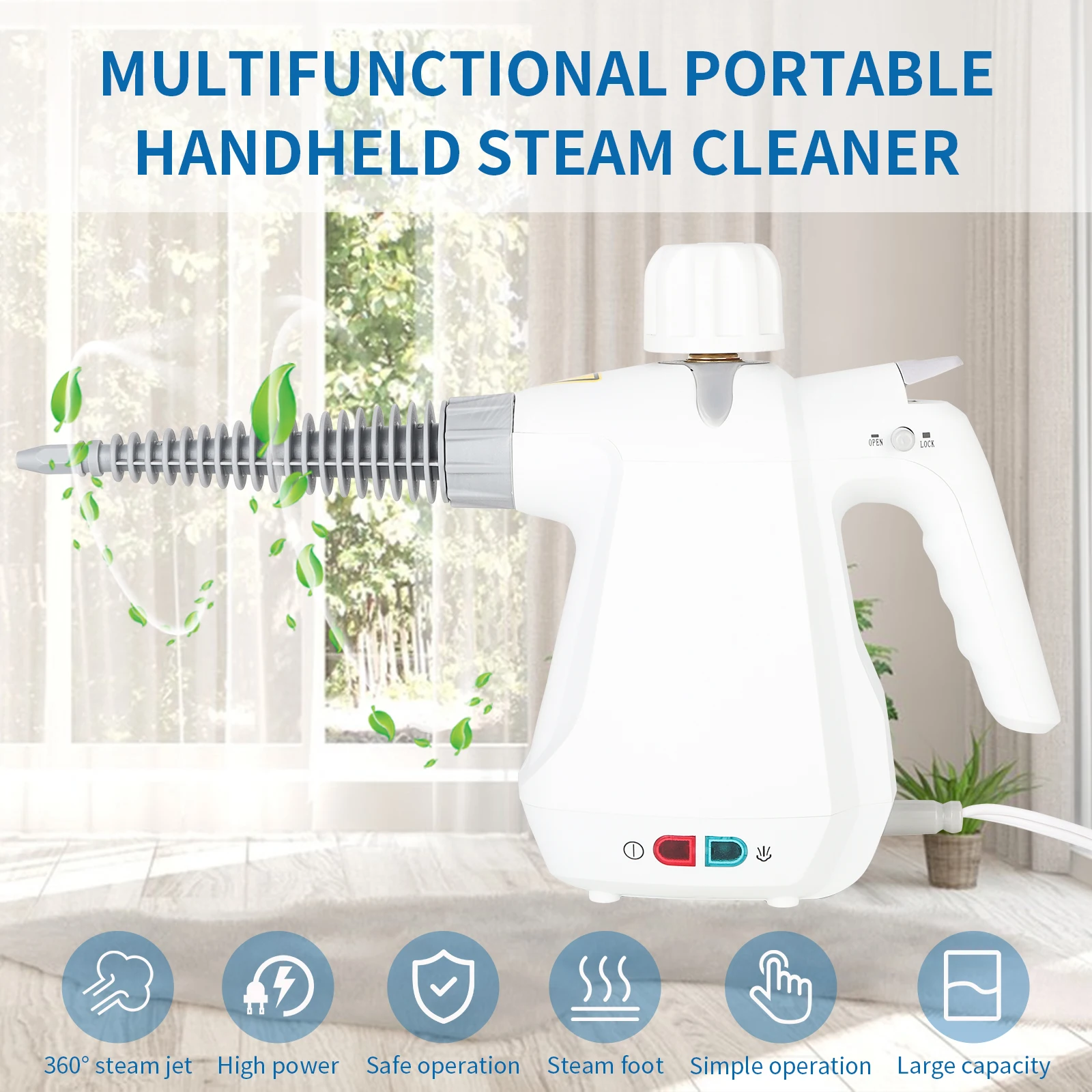 ESUPER Pressurized Steam Cleaner Handheld Multi-Surface Natural , for Home Use, Cleaning Floor, Upholstery, Grout and Car