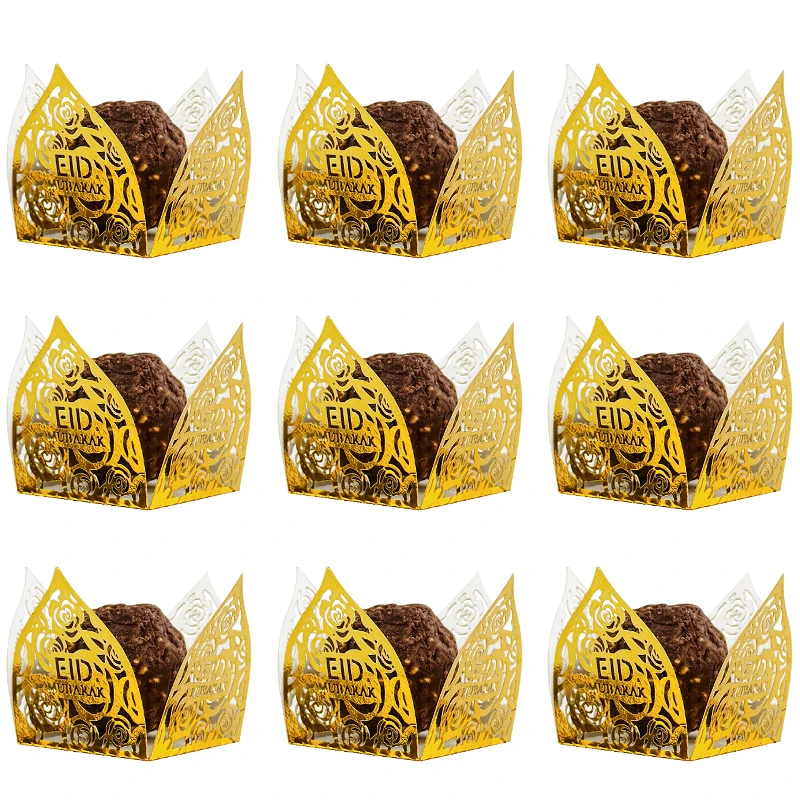 10-50Pcs Eid Mubarak Chocolate Wrappers Mini Baking Cups Cake Liner Ramadan Candy Gift Packaging Box Eid Party Decor Supplies