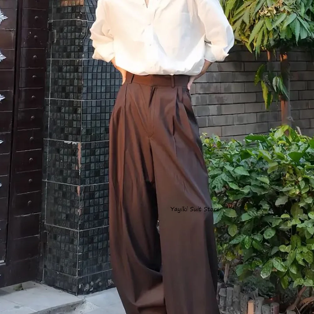 

Мужские повседневные брюки свободного кроя, классические, из полиэстера, однотонные, с широкими штанинами, для работы