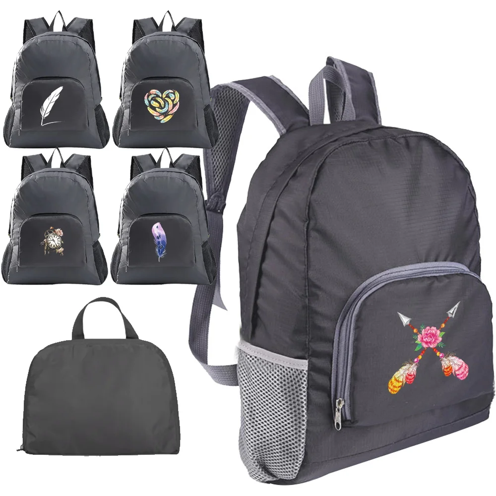 

Feather Printing Lightweight Folding Backpack Hiking Fashion Simple Ultra-light Travel Sports Storage Backpack.