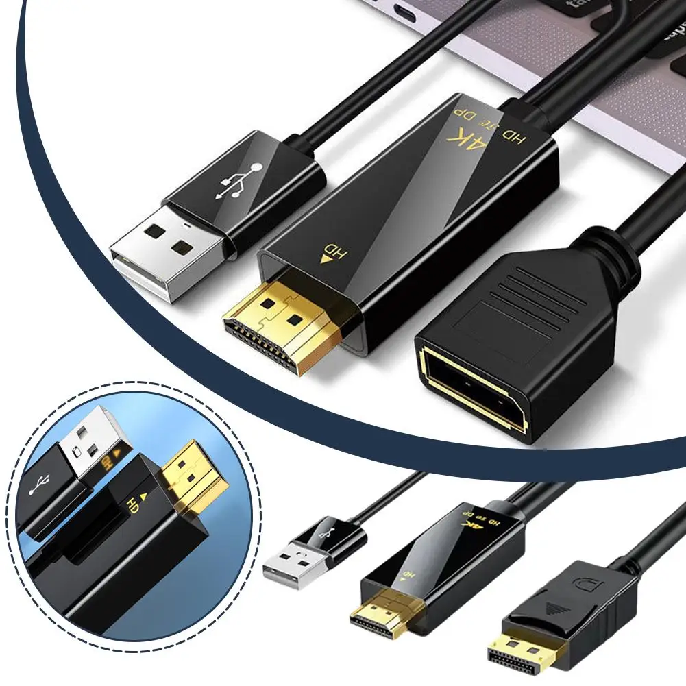 19/180cm HDMI-compatible To DisplayPort Cable Display Adapter Supports 4K@60Hz For Computer, For PS4 Monitor Connector T3X9