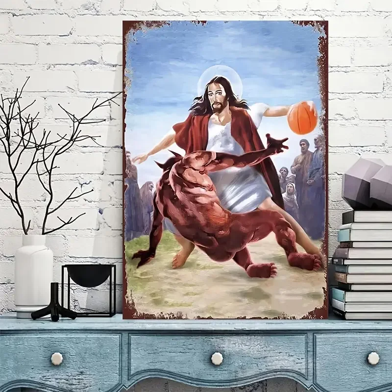 Home Decor Jesus - 1 Stück Leinwandbild Jesus beim Basketball