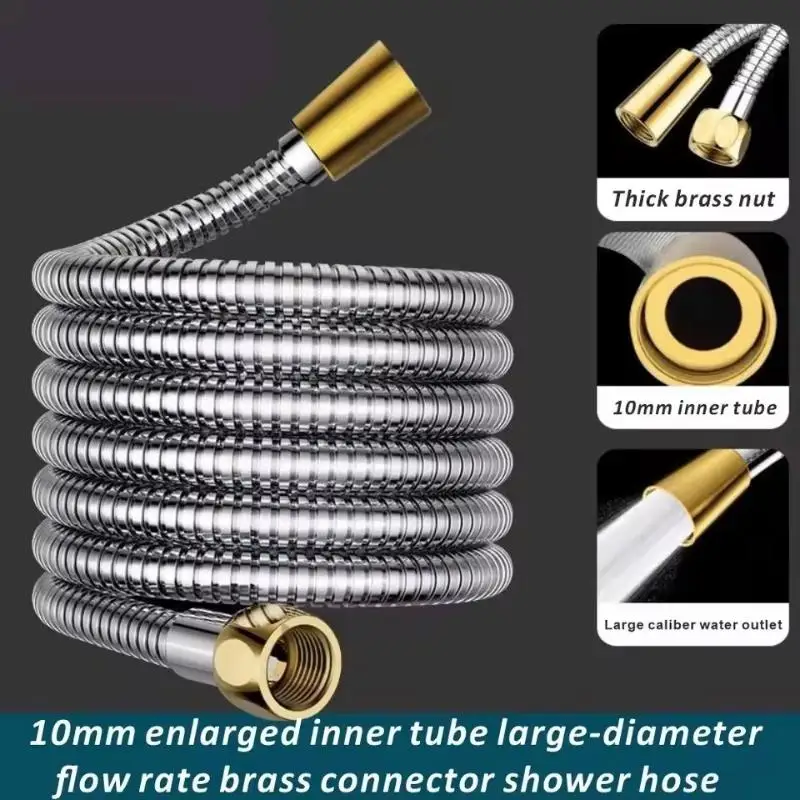 New High-pressure Shower Hose; Delivers High Water Flow; Made Of 304 Stainless Steel With Thickened Hose Walls.