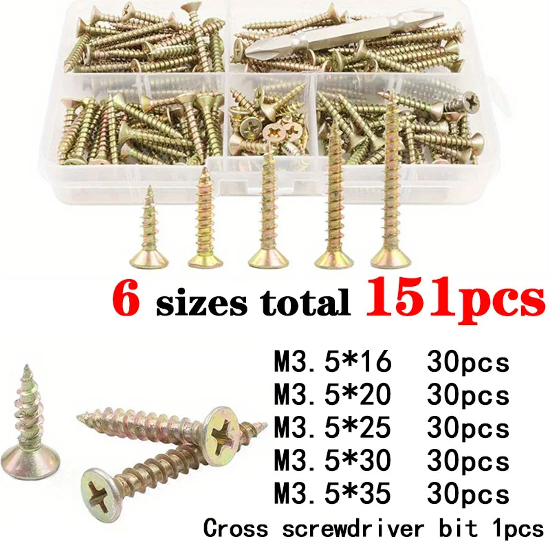 ชุดสกรูไม้แบบแบน M3.5 M4 ชุบสังกะสี หัวแฉก แบบเจาะเกลียวในตัว สำหรับยึดผนังเบาและไม้