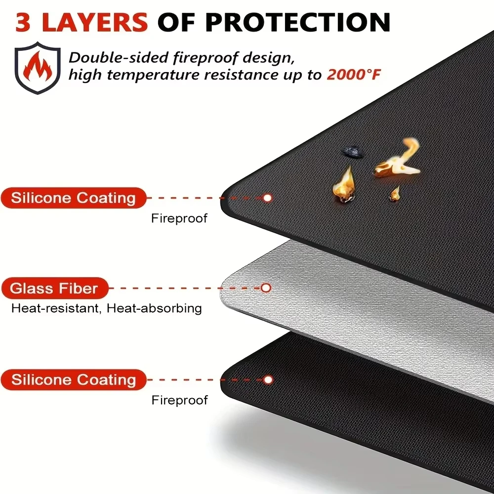 Fireproof Grill Mats for Outdoor Tabletop Grill to Protect Your Grill Table Heat Resistant Grill Table Mat Waterproof & Oilproof