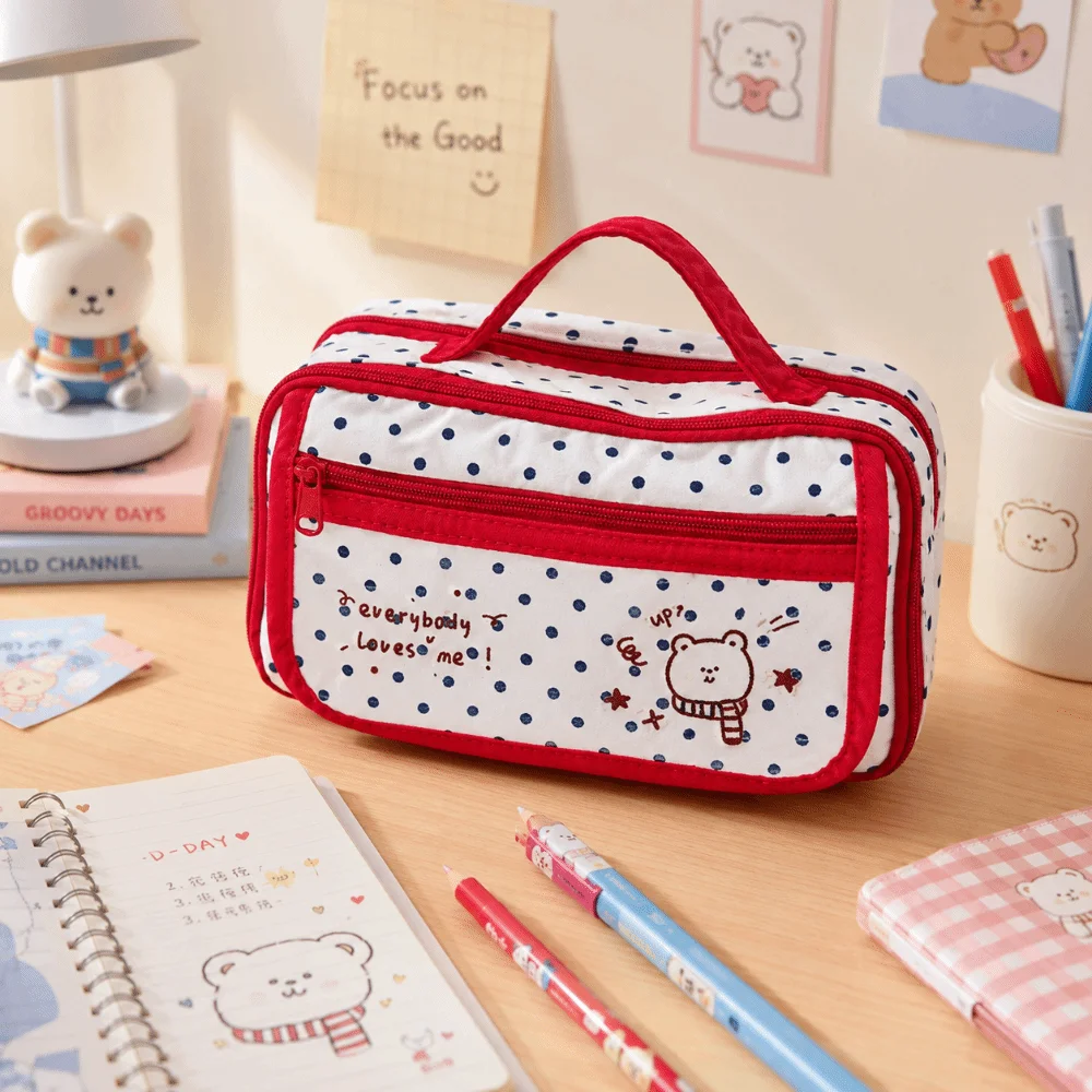 New Large Capacity Ita Bag Polka Dot Multi-layer Pencil Case Pen Bag