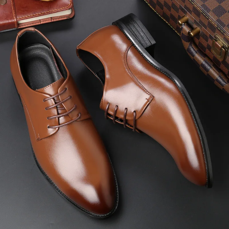 Classic Derby Shoes Men Leather Dress Basic Lace-up Casual Business Wedding Party Comfortable Shoe For Man