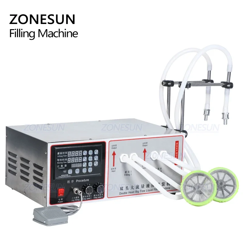ZONESUN 17B فوهات مزدوجة شبه أوتوماتيكية النخيل الزيتون زيت الطبخ الصويا الحليب شرب آلة تعبئة زجاجات المياه