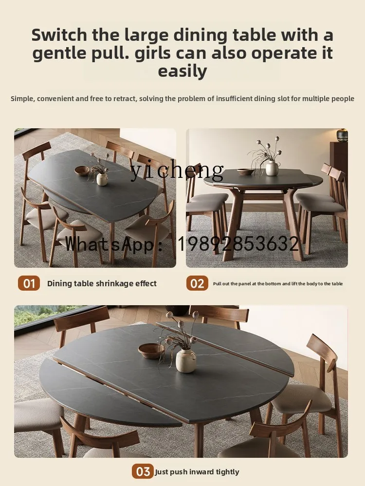 

telescopic rock slab solid wood dining table household small apartment variable round table square and round dual-purpose