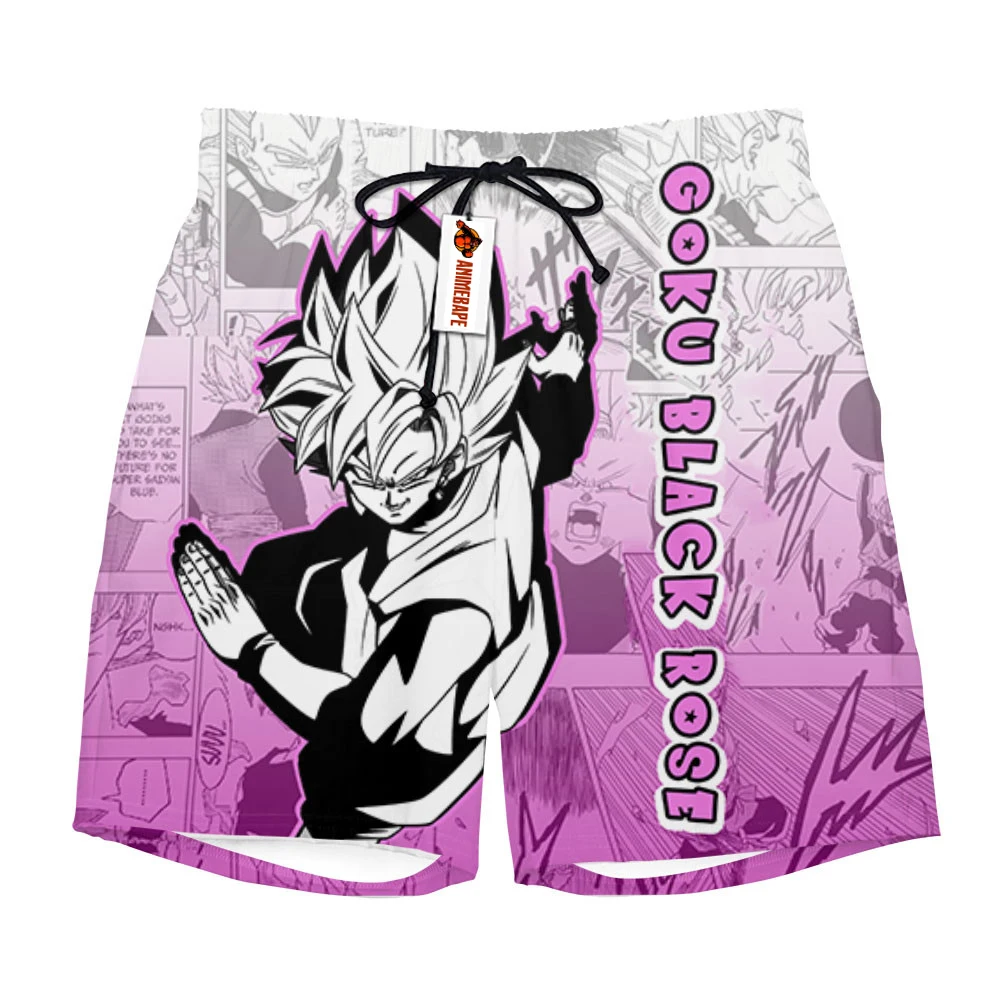 Japanese Anime Dragon Ball Goku Black Super Saiyan Rose Manga Print Quick Dry Shorts Men Streetwear Gym Training Athletic Shorts