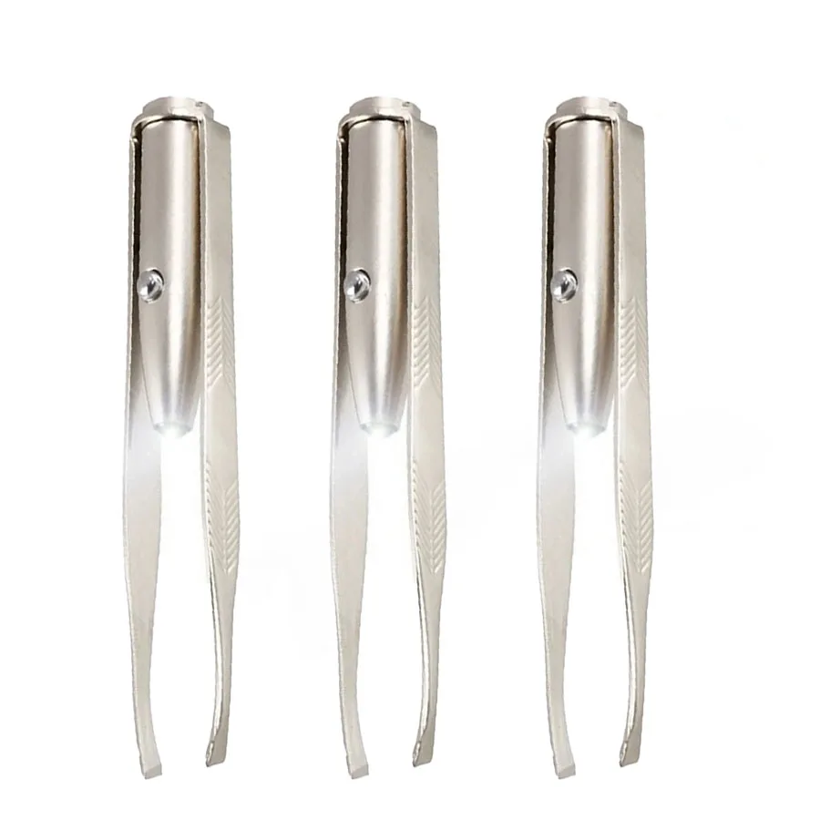 Pinça de maquiagem com luz LED - Ferramenta de remoção de pêlos de aço inoxidável hipoalergênico para sobrancelhas, rosto e corpo, beleza de precisão