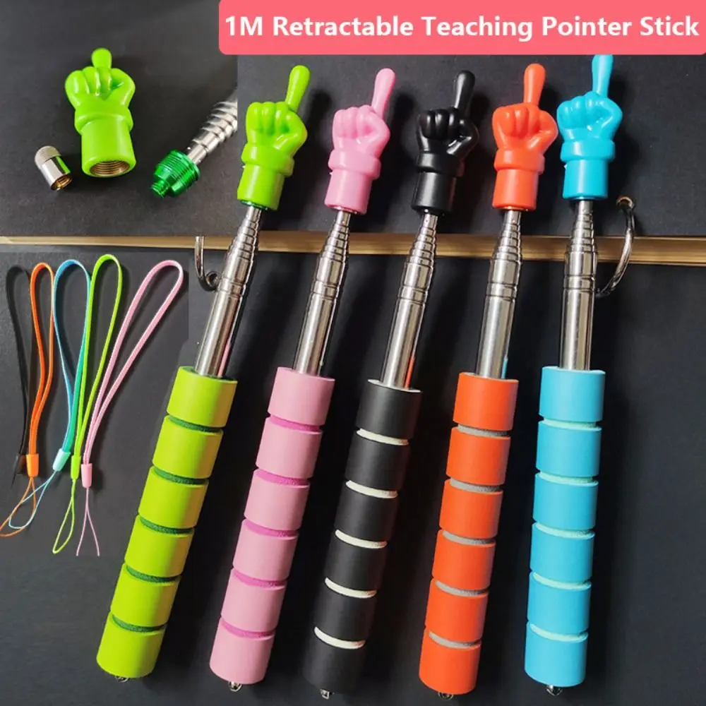 

1 м обучающая палочка с головкой пальца, ручная ручка для сенсорного экрана, растягивающаяся указка для доски из нержавеющей стали, образовательное оборудование