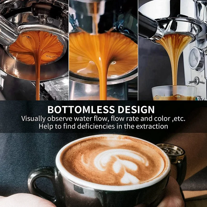 51Mm Portafilter 3 Ears, Stainless Steel,51Mm Bottomless Portafilter With Wood Handle And Filter Basket