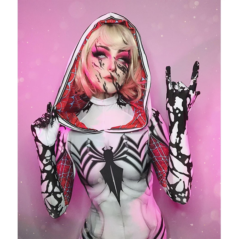 Gwenom Suit Adults Kids Gwen Stacy Girl Woman Female Superhero Zentai Cosplay Costume Halloween Bodysuit