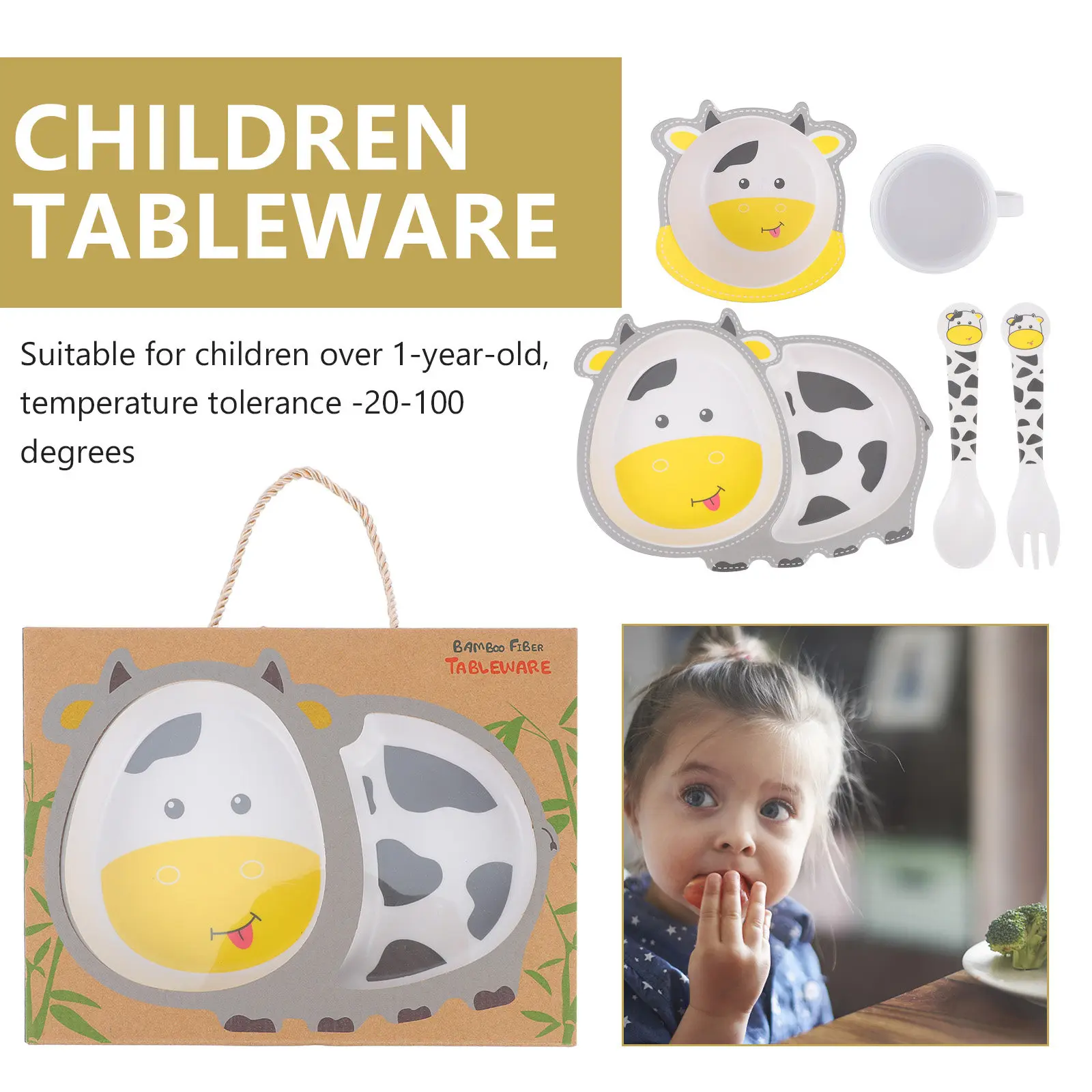 5Pcs Children Dish Set Durable Practical Tableware for Kids Cake Salad Fruit Compartments Smooth Texture Kids Tableware Set