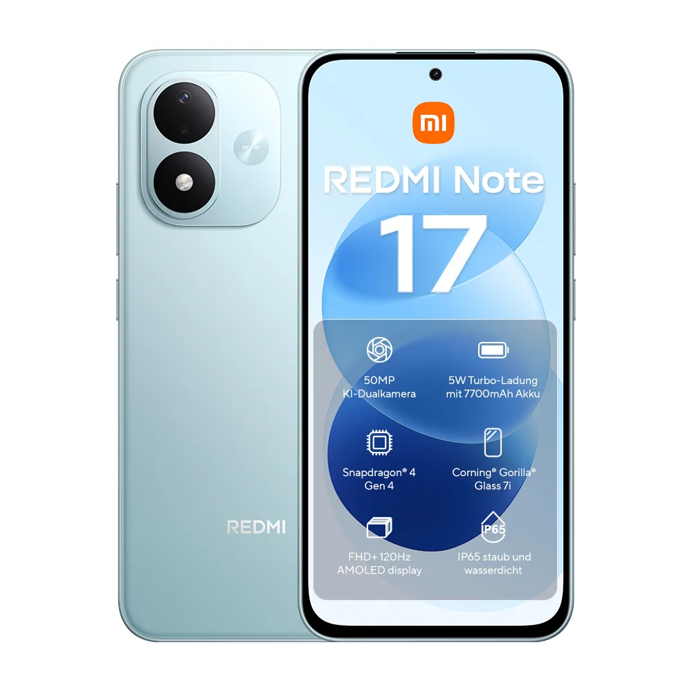 Redmi Note 17 Global-versie, smartphone met dubbele simkaart, 6,99" FHD+ 120Hz AMOLED-scherm, Corning Gorilla Glass 7I, Snapdragon 4 Gen 4, 7700 mAh-batterij, 50 MP hoofdcamera, IP65, Xiaomi HyperOS.