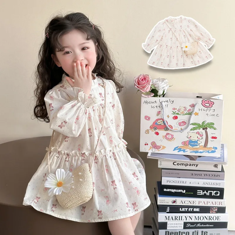 

Girls' Stylish Long Sleeve Dress Children's Spring and Autumn Princess Dress Baby Spring Sweet2026New Floral Print Skirt