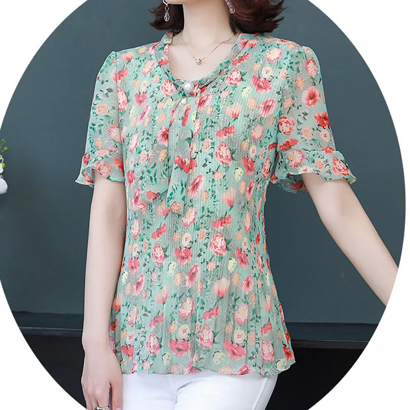 2023 Women\'s Clothing Floral Simplicity Elegant Thin Summer T-Shirts Korean Fashion Slim Patchwork O-neck Pullovers Short Sleeve