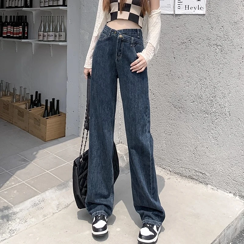 High-waisted wide-legged jeans female 2024 spring new tall retro loose thin straight lengthened drag pants